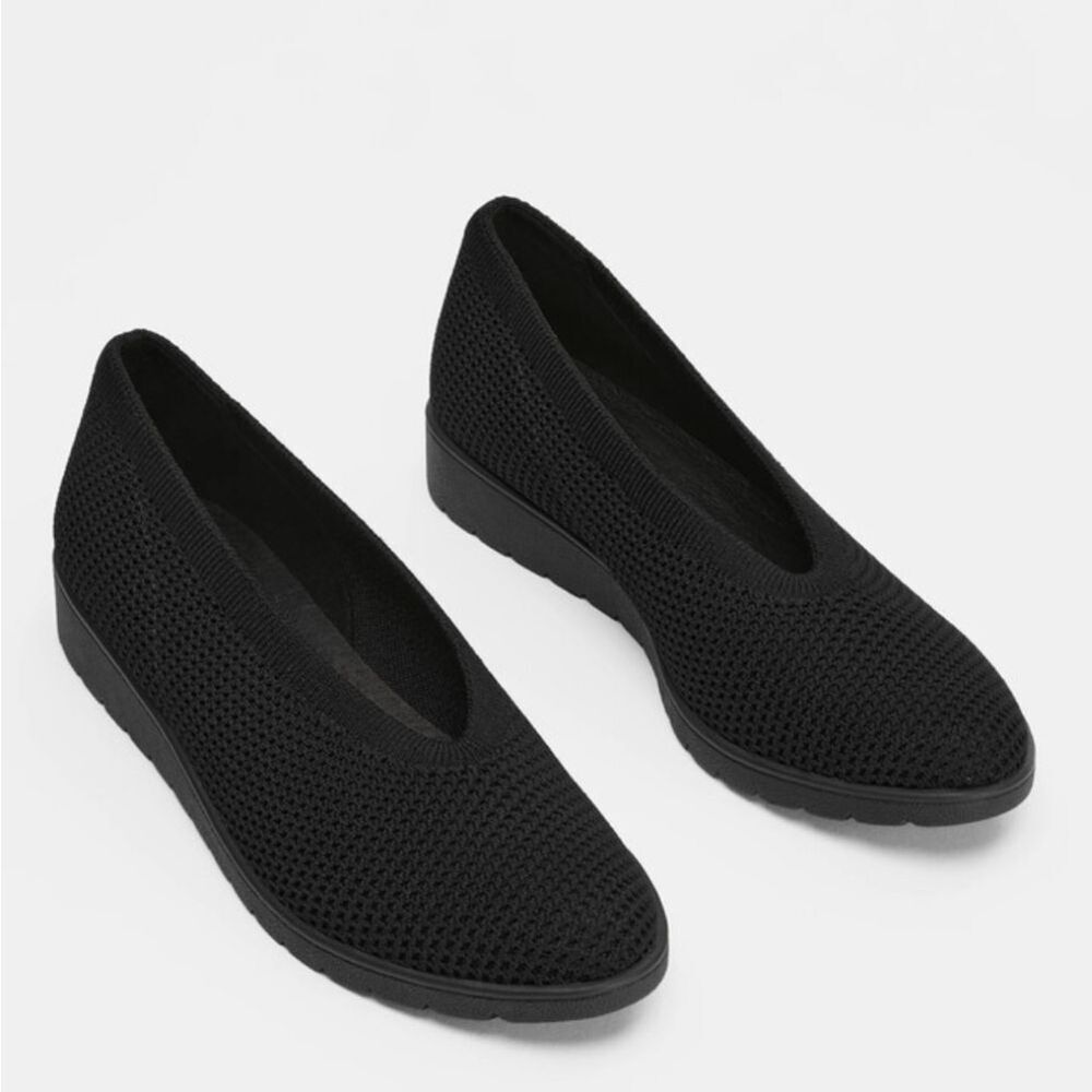 Eileen Fisher Heaven Stretch Knit Wedge Ballet Flat Black Slip On Comfort Shoe 8